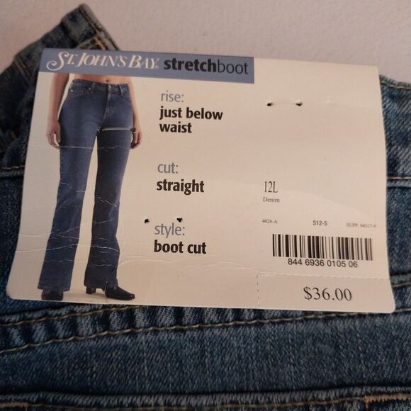 St Johns Bay Jeans 12L Denim Blue Straight Leg Bootcut Stretch Mid Rise Lot Of 2 - Picture 7 of 16